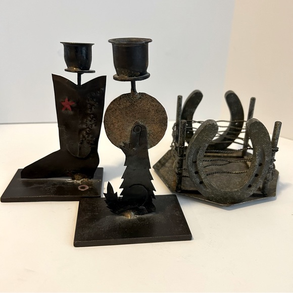 Vintage Other - Set of 3 vintage candleholders rustic western cowboy rodeo